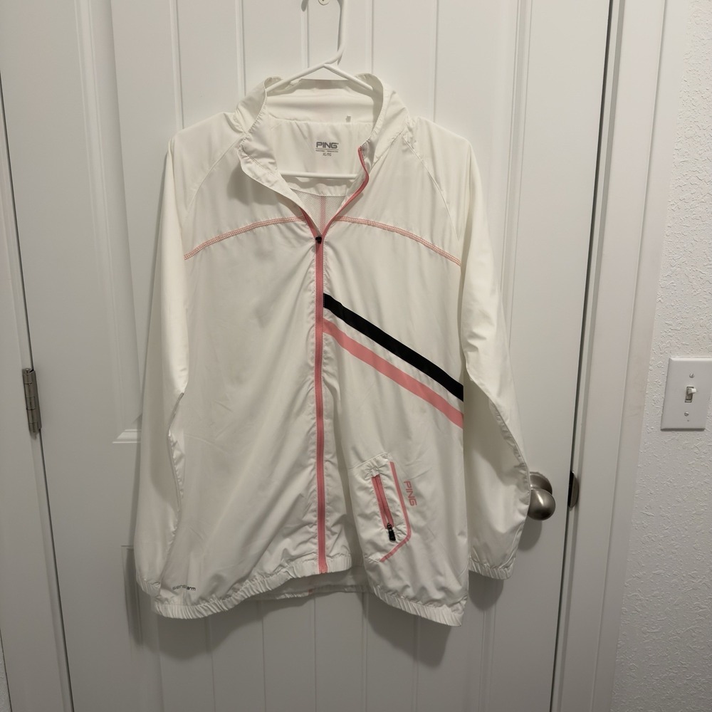 Ping Women's Athletic Golf Full Zip‎ Jacket White Pink Accents Size XL